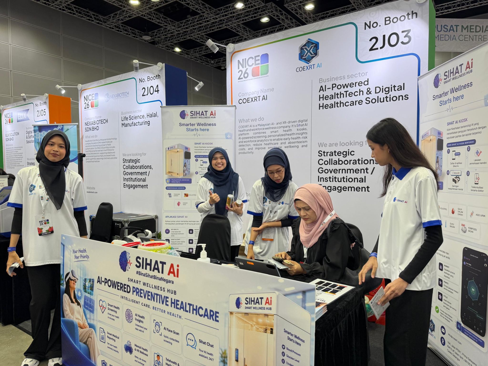 Sihat AI team at booth 2J03 during NICE 2026 at KLCC